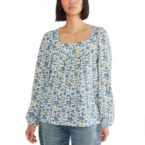 Lucky Brand Women's Square Neck Top, Cream/Blue, Size L